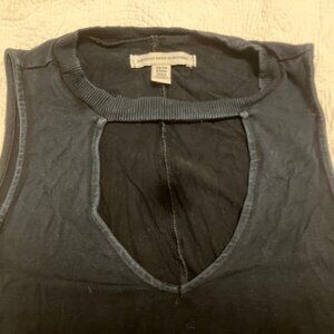 Dark Blue Black Burnt Jersey Knit Dress with Cutout Front